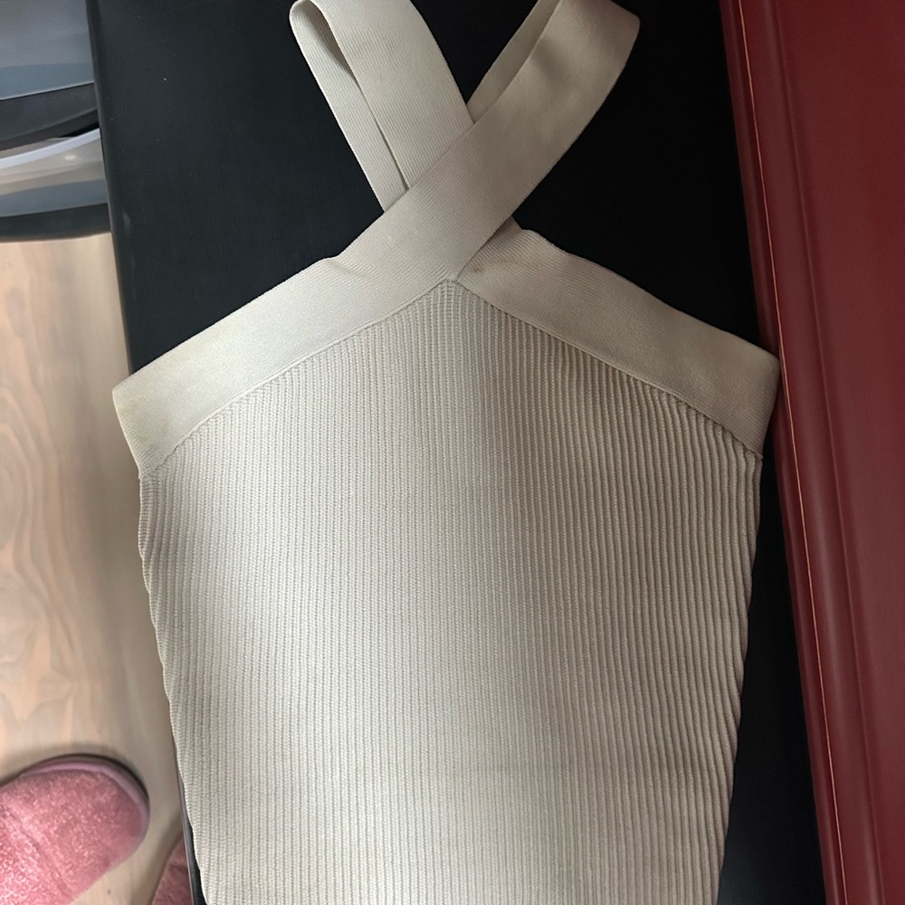 Two!! Aritzia Beige Ribbed Cross-Strap Top and ribbed tube top